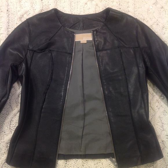 Michael Kors Collarless Leather Jacket - Picture 2 of 7